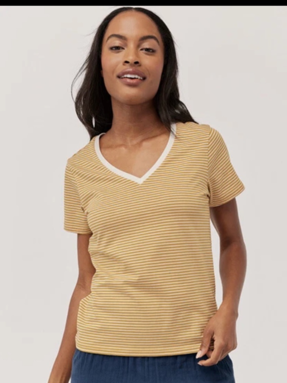 PACT, 100% Organic Cotton  mustard Striped Tee, Sz XL sustainable lightweight